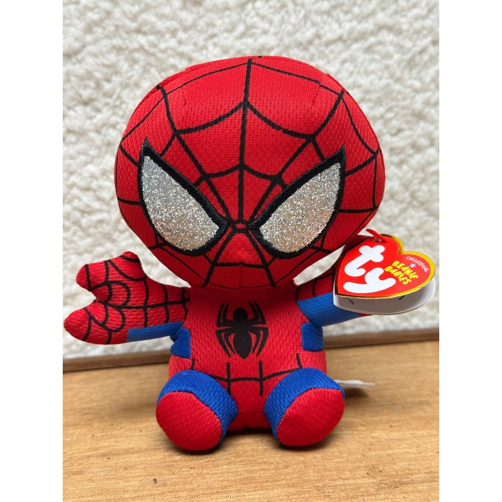 Ty Beanie Babies Spider-Man Marvel Plush Red Blue Glitter Eyes 6 Inch